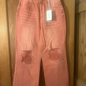 Zenana Women's Coral Distressed Wide Leg Jeans